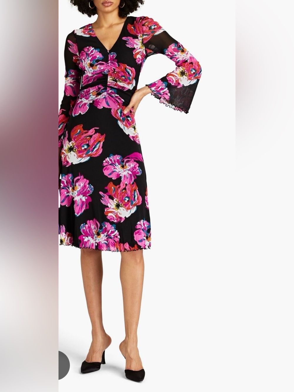 Diane Von Furstenberg Hildy Midi Dress Vibrant Pink Floral Size XL